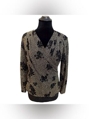 Vintage Anne Klein Metallic Shimmer Floral Wrap top